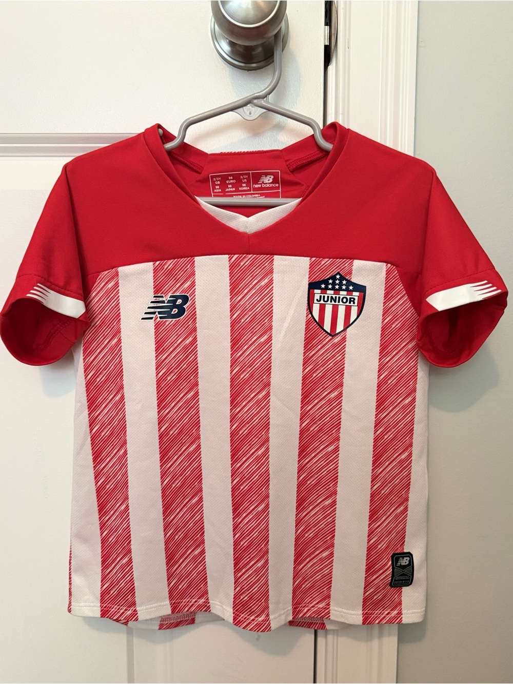 New Balance Kids Red & White Striped Soccer Top